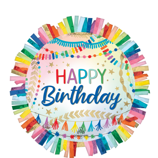 Balão Foil 60cm Happy Birthday Franjinhas Colorido