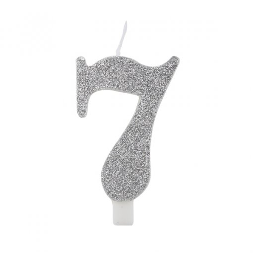 Vela Aniversário 9,5cm Prateado Glitter nº7