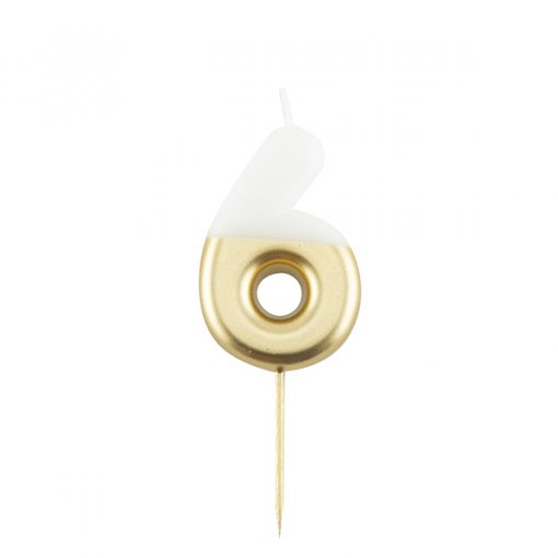 Vela Aniversário 9cm Branco & Dourado nº6