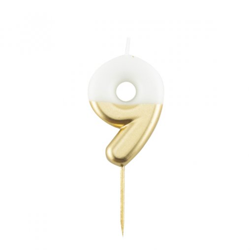 Vela Aniversário 9cm Branco & Dourado nº9