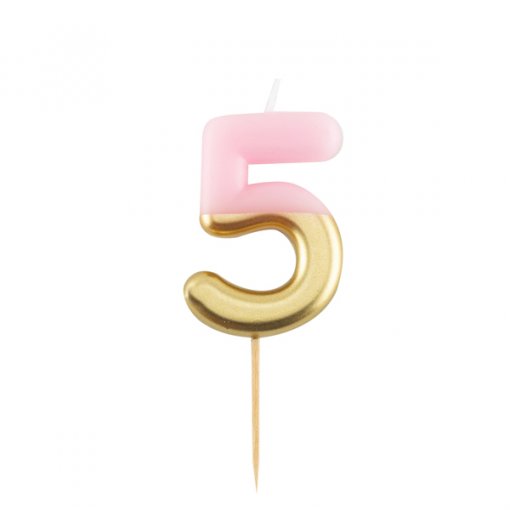 Vela Aniversário 9cm Rosa & Dourado nº5