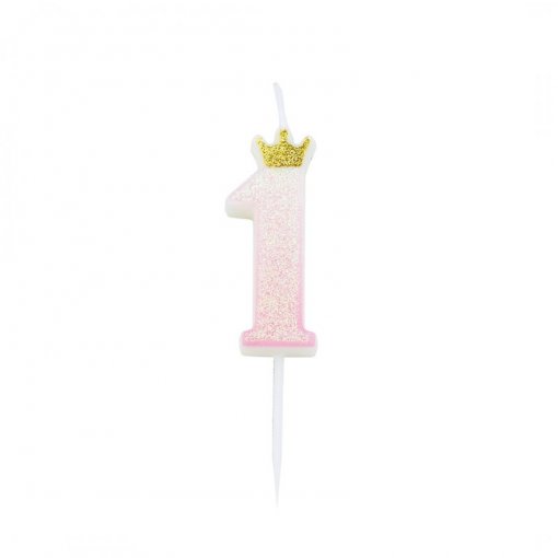 Vela Aniversário 9,5cm nº1 Rosa com Coroa Glitter 