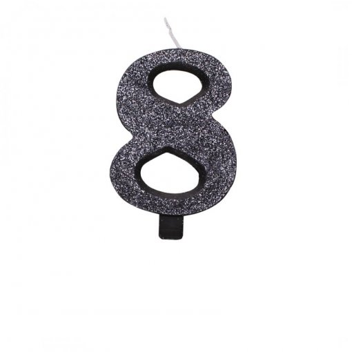 Vela Aniversário 9,5cm Preto Glitter Bio nº8