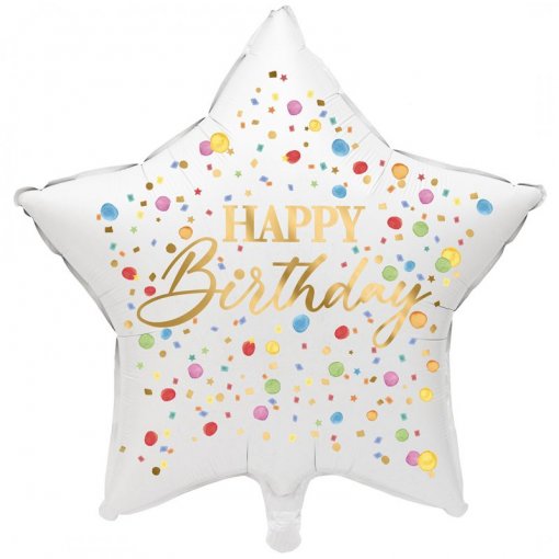 Balão Foil Estrela 45cm Happy Birthday Colorido