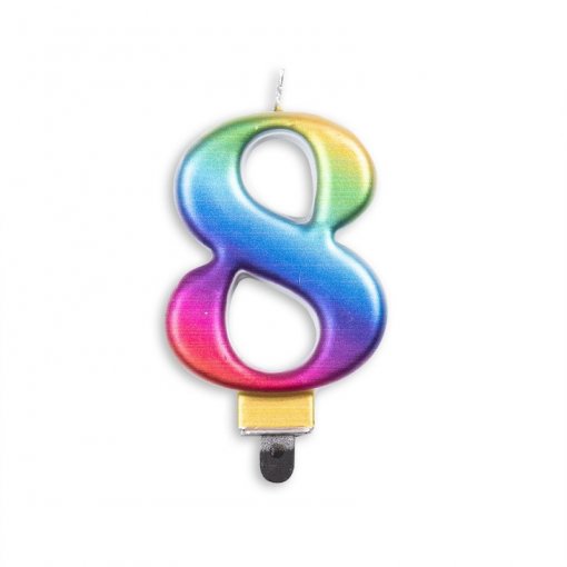 Vela Aniversário 8cm Metálica Rainbow nº8