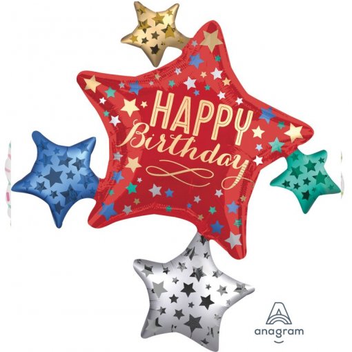 Balão Foil SuperShape P40 Happy Birthday To You Satin Star Cluster