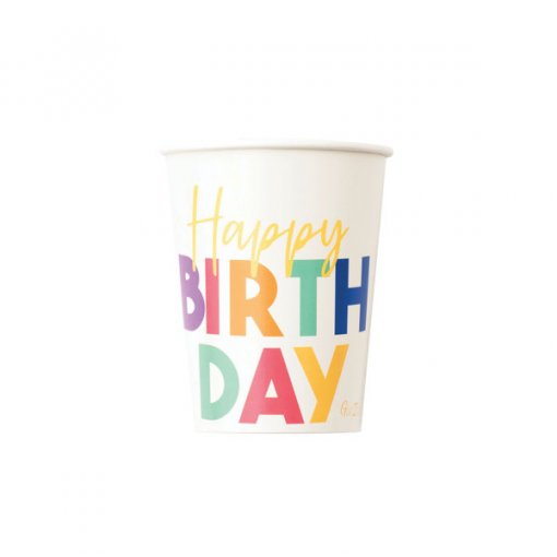 8 Copos 250ml Happy Birthday Colorido