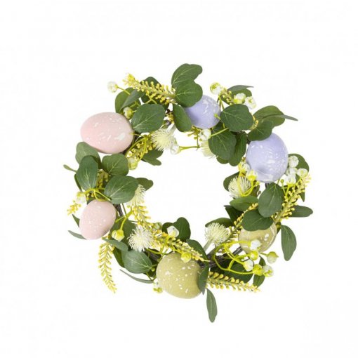 Coroa de Flores e Ovos Lilás, Rosa e Verde 22cm