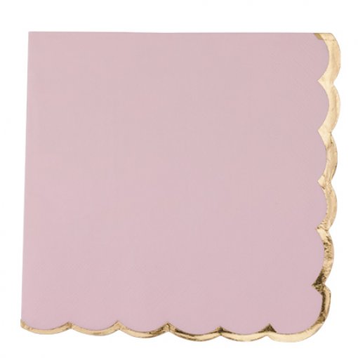 16 Guardanapos 33x33cm Rosa Claro 3 Folhas Rebordo Dourado