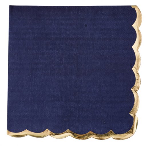 16 Guardanapos  33x33cm Azul Escuro 3 Folhas Rebordo Dourado