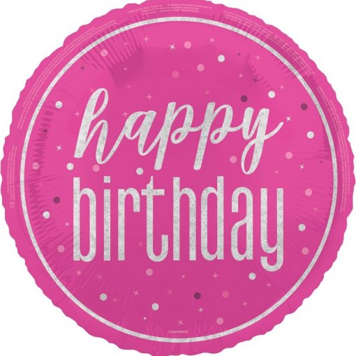 Balão foil 18'' Happy Birthday Glitz Rosa