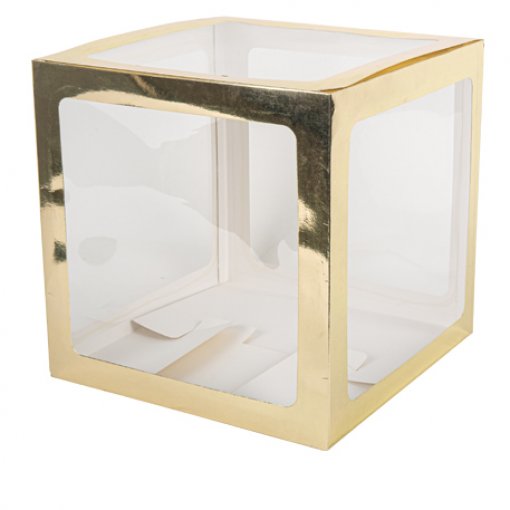 Cubo Transparente & Dourado para Balões 30x30x30cm