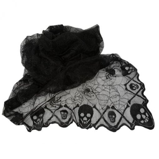 Toalha de mesa com aranhas e caveiras em renda preta 1,82 x 1,37 m