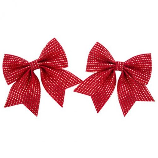 2 Laços de Juta 12x13cm Vermelho e Dourado