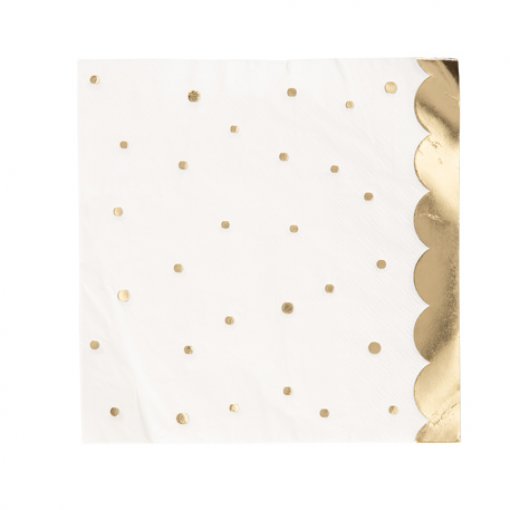 16 Guardanapos 33cm Branco Pintas Dourado Foil