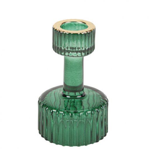 Castiçal 6,2x10cm Chiara Verde Escuro e Dourado