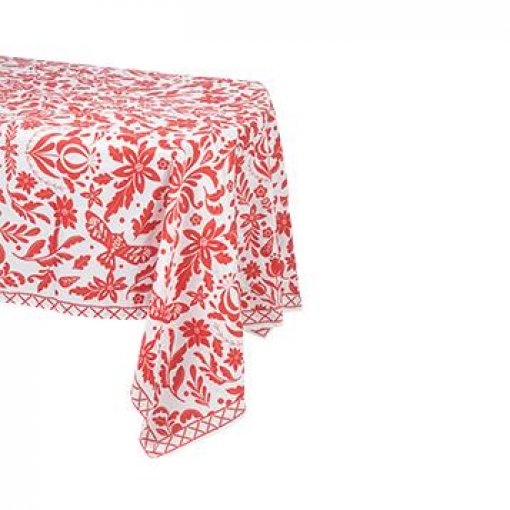 Toalha de Mesa de Tecido 140x240cm Folky Christmas Vermelho e Branco Natal