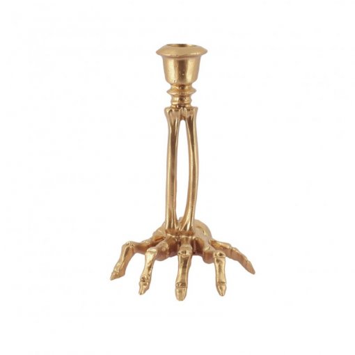 Castiçal Mão de Esqueleto Resina Dourado 10,5x15cm