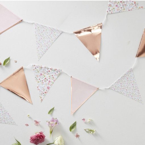 Bandeirola Rose Gold Floral Party