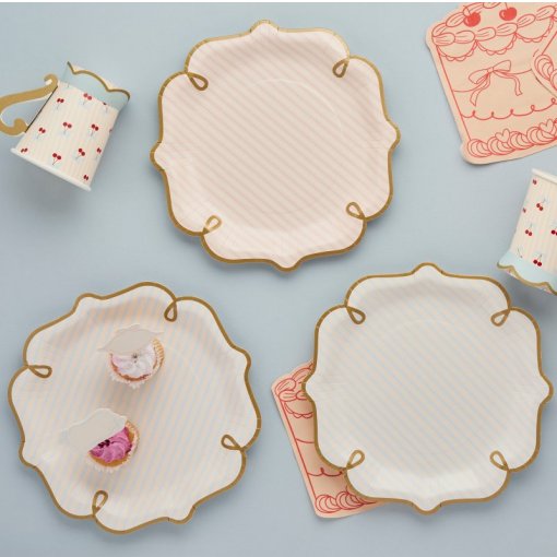 8 Pratos Papel Riscas Pastel - Rococo