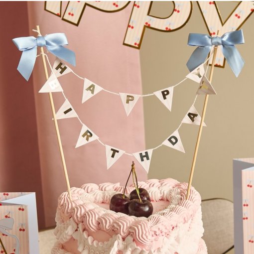 Topo de Bolo Happy Birthday 20cm com Laços