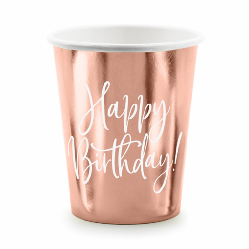 6 Copos 220ml Happy Birthday! Rose Gold
