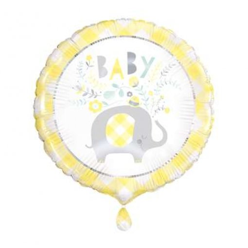 Balão Foil 18'' Yellow Floral Elephant Baby Shower