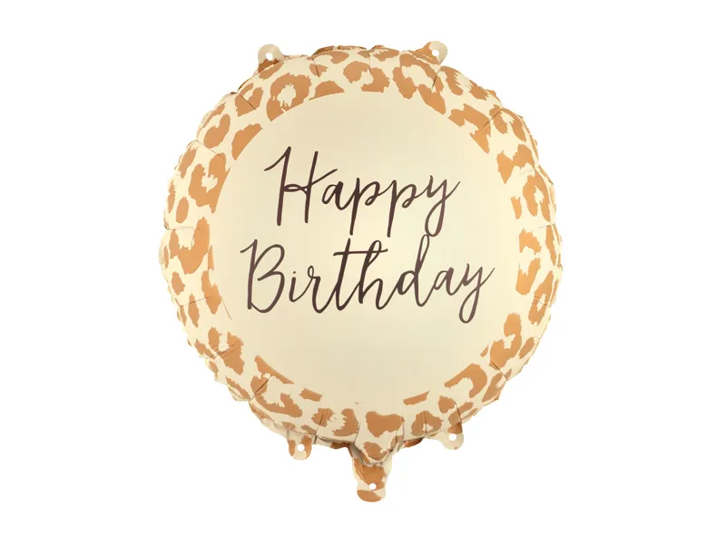 Balão Foil 35x35cm “Happy Birthday” com Animal Print Leopardo