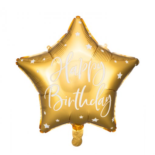 Balão Foil Happy Birthday 40cm Dourado com Estrelas