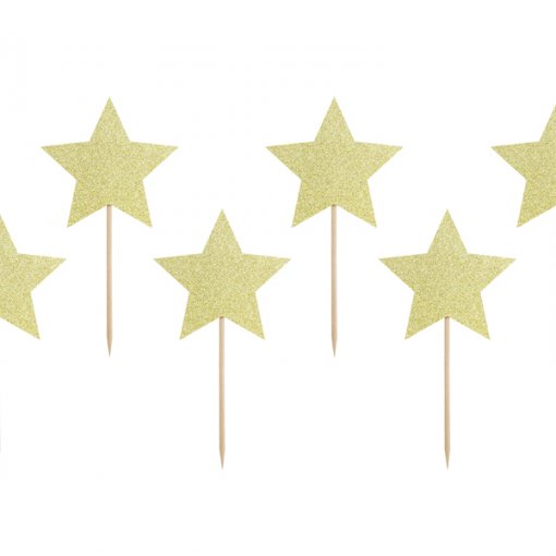 6 Topo de Bolo Estrelas Dourado 11,5cm