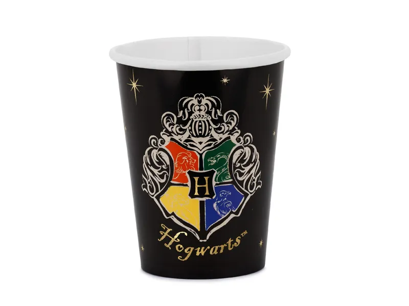 6 Copos de Papel 250ml Brasão Hogwarts Harry Potter