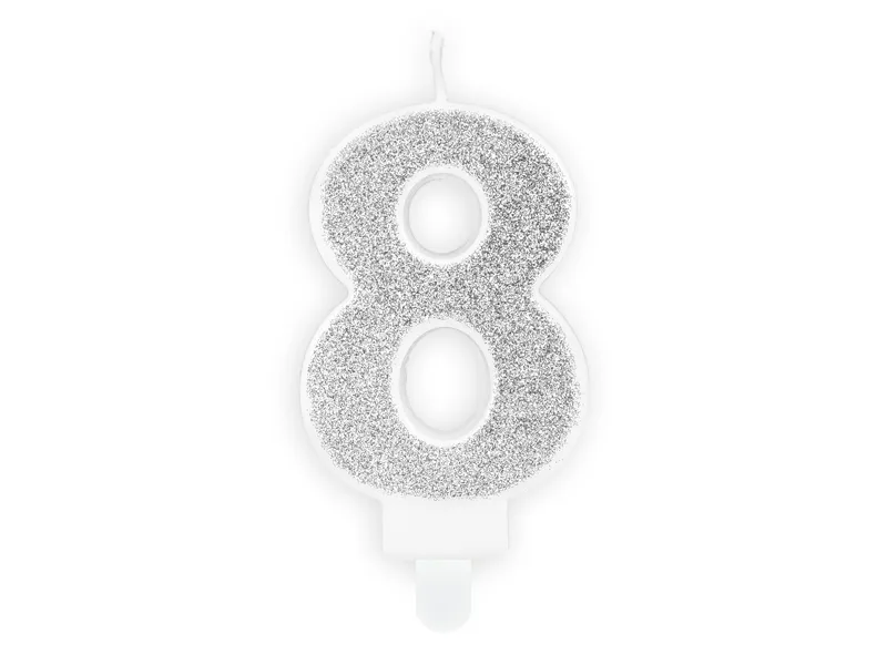 Vela Aniversário 7cm Prateado Glitter nº8
