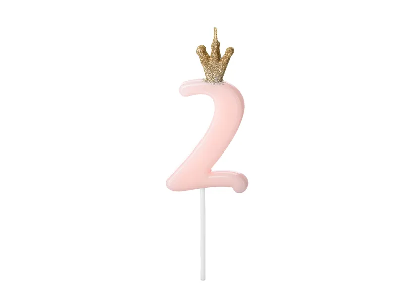 Vela Aniversário nº2 Rosa Claro Coroa