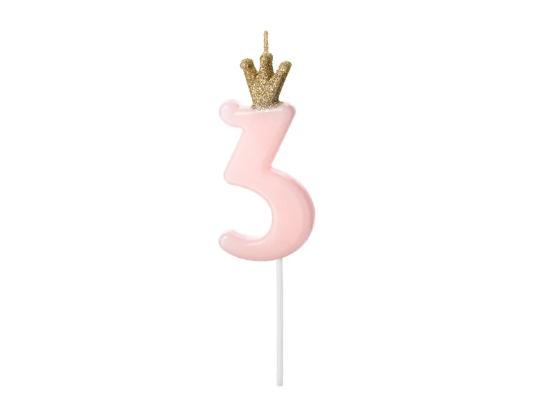 Vela Aniversário nº3 Rosa Claro Coroa