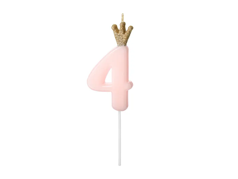 Vela Aniversário nº4 Rosa Claro Coroa