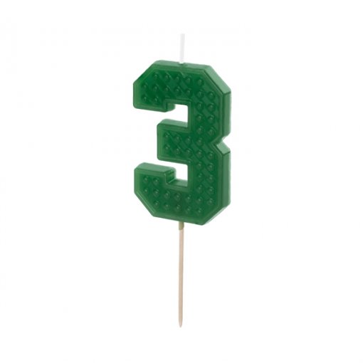 Vela de Aniversário 6cm Building Blocks nº3 Verde