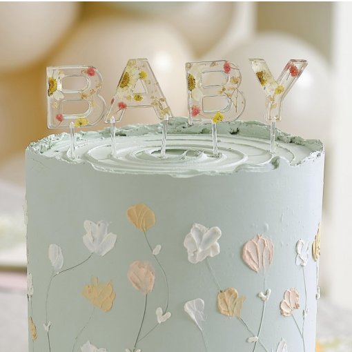 Topo de Bolo 'Baby' com flores prensadas
